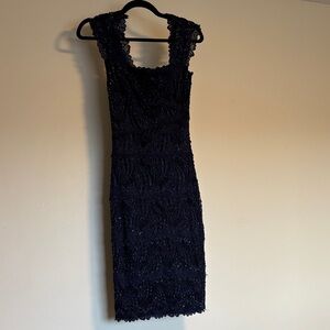 le chateau Midnight Navy Beaded Lace Midi Dress